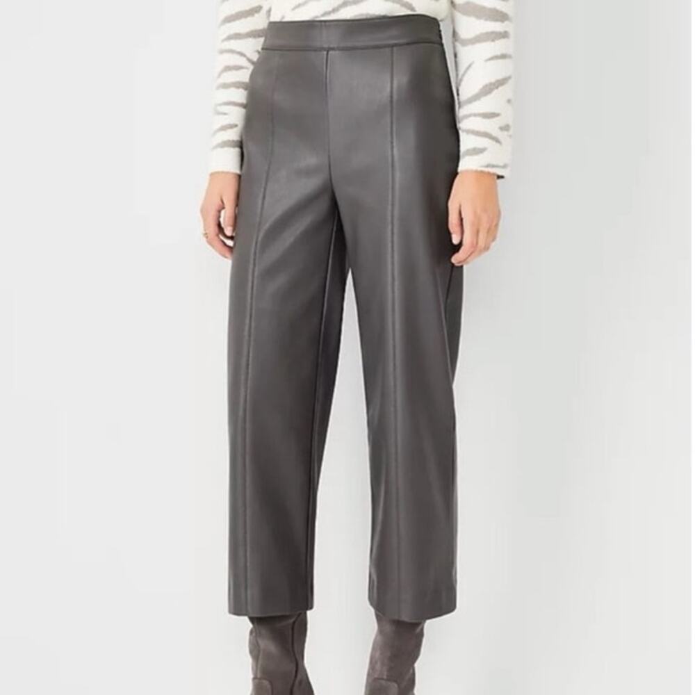 Ann Taylor High Waist Wide Leg Crop Pant Faux Leather Gray size 12